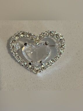 Swarovski Clear Crystal Dual Heart Brooch Pin Vintage Mint Condition